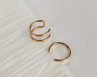 14k gold fill ear cuff earrings, cuff earrings, double cuff earrings, ear cuff gold, no piercing earrings, dainty cuff earrings.