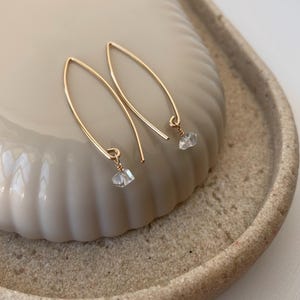 Herkimer diamond Threader Earrings | Crystal Earrings | April Birthstone | Long Threader Earrings with Herkimer Crystal.