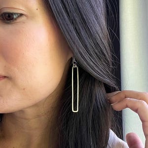 Large Sterling Silver Rectangular Dangle Earrings | Modern Silver Earrings, Minimalist Dangle Earrings, Geometric Earrings
