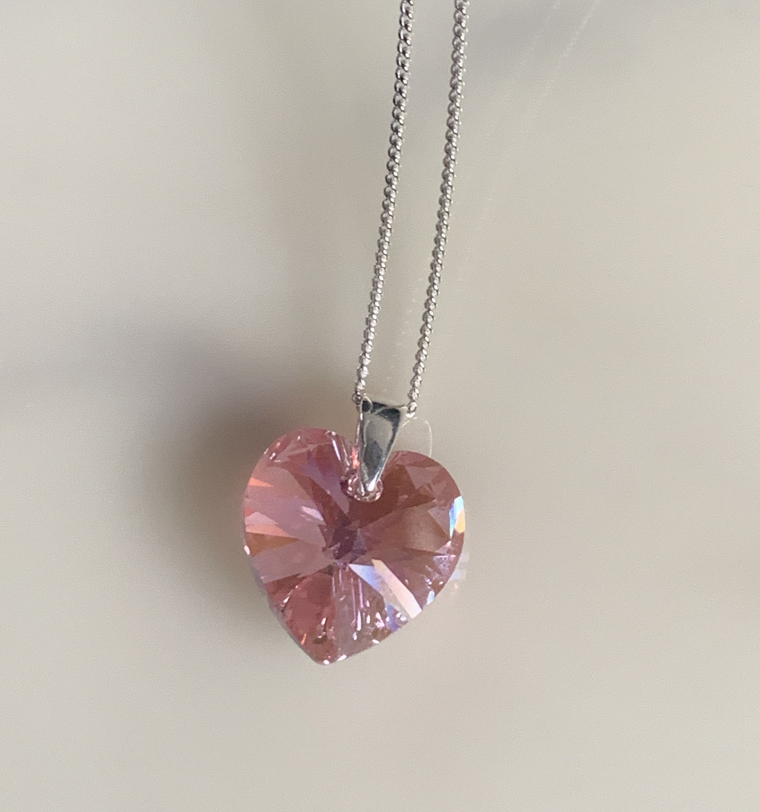 Pink crystal outlet heart necklace