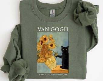 Van Gogh Art Black Cat Sweatshirt – Feline Lover Sweater & Hoodie