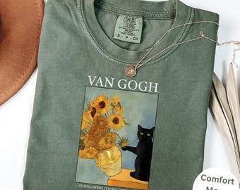 Comfort Colors Van Gogh Sweatshirt  T-Shirt - Artistic Black Feline Lover Gift