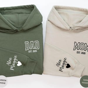 Personalized Matching Parent Hoodies Sweatshirts with Kids Names - EST. Year Mom and Dad Unisex