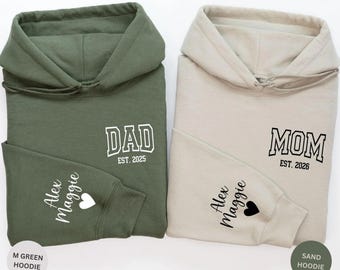 Personalized Matching Parent Hoodies Sweatshirts with Kids Names - EST. Year Mom and Dad Unisex