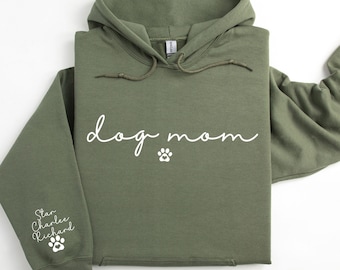 Personalized Dog Mom Hoodie Sweatshirt Custom Names Sleeve Dog Mama Unisex Shirt
