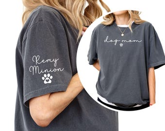 Comfort Colors Dog Mom T Shirt and Sweatshirt Personalized Names Sleeve
