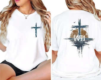 Faith Over Fear Unisex T-Shirt - Minimal Christian Cross Soft Tee Gift