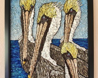 Pelicans Shell Mosaic 15" x 21"
