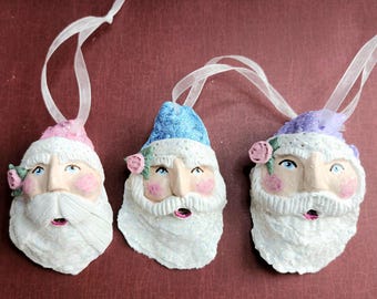 Shabby Chic Oyster Shell Santas (set of three)