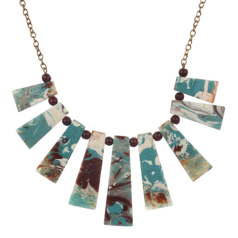 MENTHOME Vintage Designer Printed Colorful Resin Handmade Necklace with Golden Chain for Girls and Women Vintage Color Necklace