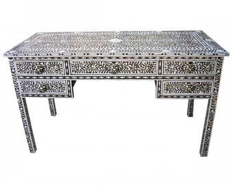 study table for home Menthome Mother Of Pearl Inlay Desk | Four Drawer Desk/Dressing Table | Bone Inlay Desk