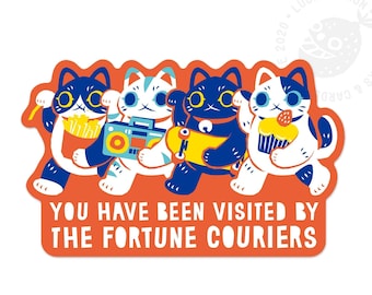 Sticker The Fortune Couriers, Sticker vinyle, Sticker chat porte-bonheur, Sticker ordinateur portable, Sticker skateboard