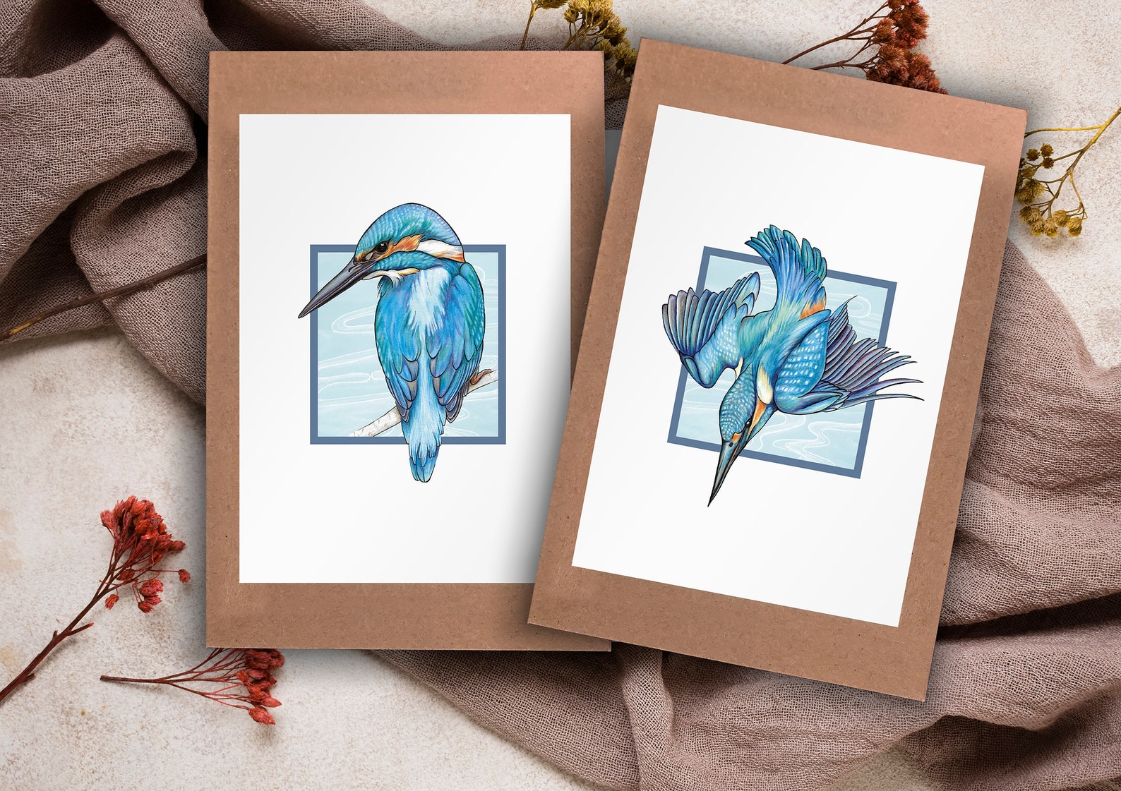 2 pack kingfisher greeting cards stellaalexanderart etsy