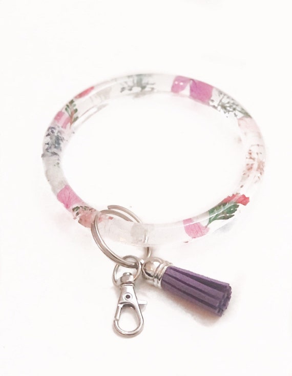 Resin Bangle Key Chain Bracelet with Claw Clip and Tassel Etsy