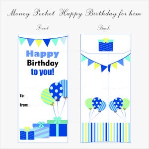 Happy birthday card, Birthday card for him, Money pocket holder, Birthday envelope, Gift money holder, Envelope cut file, Envelope insert