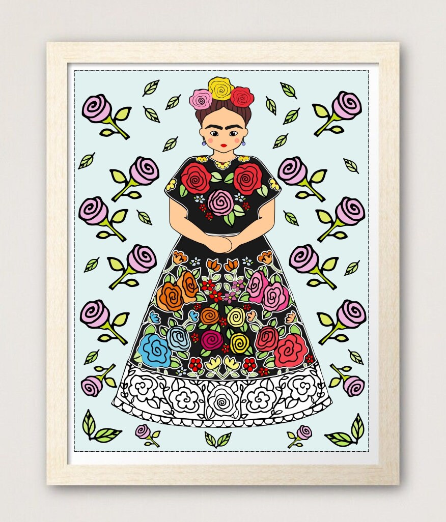 Frida Kahlo, Coloring Page for School Age Kids, Colouring Sheets for