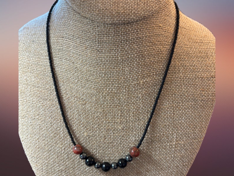 Red Jasper, Obsidian Protection Necklace, with Genuine Red Jasper, Jet, Black Obsidian, Hematite, Black Tourmaline gemstone, Bead 6mm & 8mm