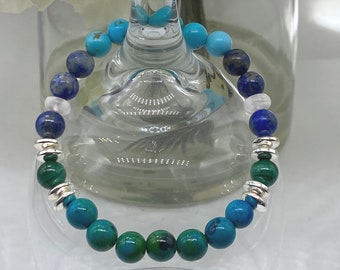 Nervous System Crystal-With Genuine Malachite, Chrysocolla, Selenite, Turquoise, Lapis Lazuli, Tourmaline, Hematite Crystals - Bead 8mm