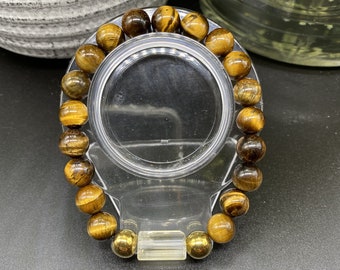 The BOSS Bracelet, made with genuine Tiger Eye and Citrine gemstones, beads are Grade A+ quality, 10mm, choose bead size 6mm, 8mm, 10mm