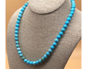 Genuine Turquoise Necklace, made with genuine Turquoise gemstones, about 18" in length, lobster clasp, choose bead size 6mm or 8mm