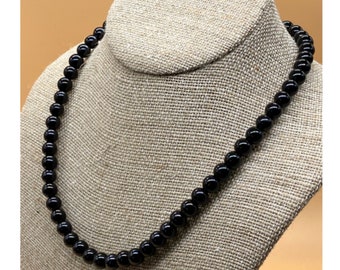 Black Onyx Necklace with genuine Black Onyx, gunmetal lobster clasp, necklace length is approximately 18", choose bead Size is 6mm or 8mm