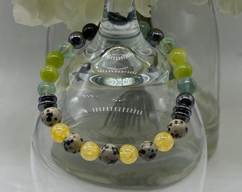 Cristaux digestifs, avec cristaux d'obsidienne véritable, de péridot, de jaspe dalmatien, de citrine, de fluorite verte et d'hématite, 8 mm, fabriqués à la main