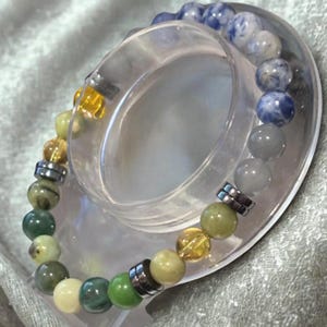 Energizing Kidney-Bladder Bracelet with Genuine Gemstones, 8mm beads, genuine moss agate, citrine, jadeite, sodalite, chrysoprase, peridot