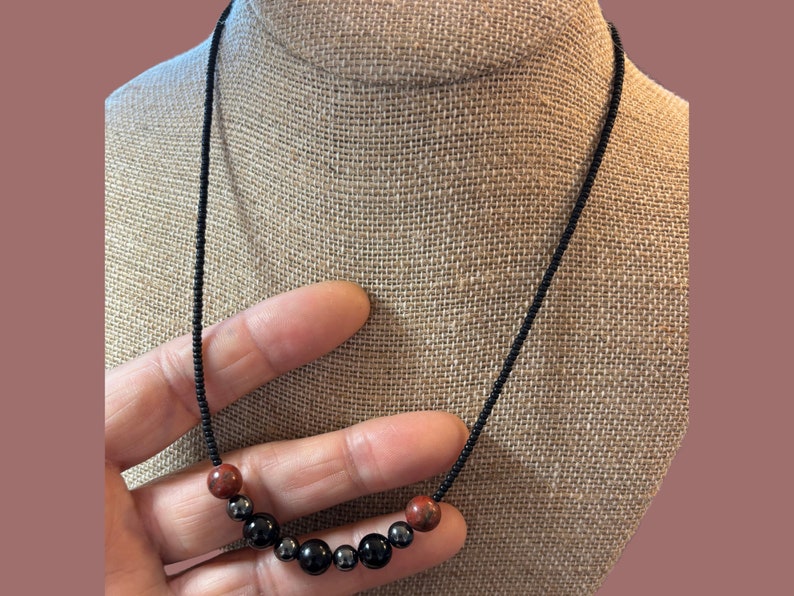 Red Jasper, Obsidian Protection Necklace, with Genuine Red Jasper, Jet, Black Obsidian, Hematite, Black Tourmaline gemstone, Bead 6mm & 8mm