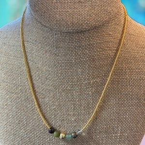 Collar de piedras preciosas de prosperidad, pirita genuina, citrino, jade, aventurina verde, peridoto, piedra preciosa granate, cuenta de 8 mm, hecho a mano, tarjetas de información