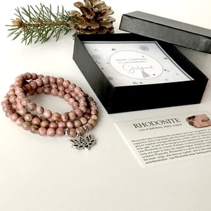 RHODONITE Teen girl gift box, Tween gift, Woman bead bracelet, CHRISTMAS GIFT, Gift wrapping, Gift for her,Personalized gift, Christmas card
