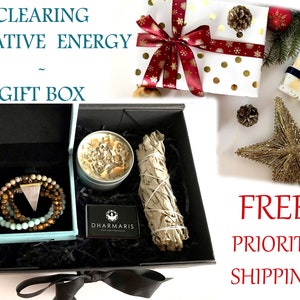 Clearing Energy Gift Box: Sage, Palo Santo Candle & Gemstone Bracelet