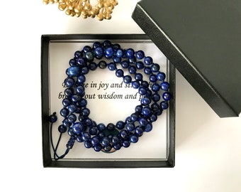 THROAT CHAKRA Lapis Lazuli beaded yoga bracelet,108 Mala beads, Mala necklace, Mala bracelet, Herbal Soy candle,Smudge Kit,White sage