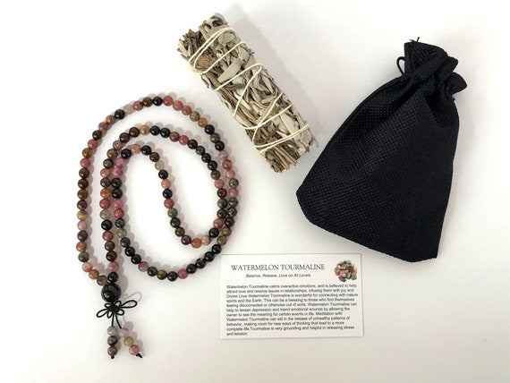 ウォーターメロントルマリン108個入りマーラービーズブレスレット