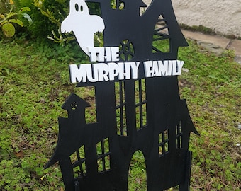 Personalized Family name Haunted House Halloween Sign Decoration for Home and Garden