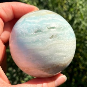 Caribbean Blue Calcite Sphere | Crystal Bliss | Healing Crystal | Crown and Third Eye Chakra | Metaphysical Reiki Healing | 64.7mm, 14.1oz