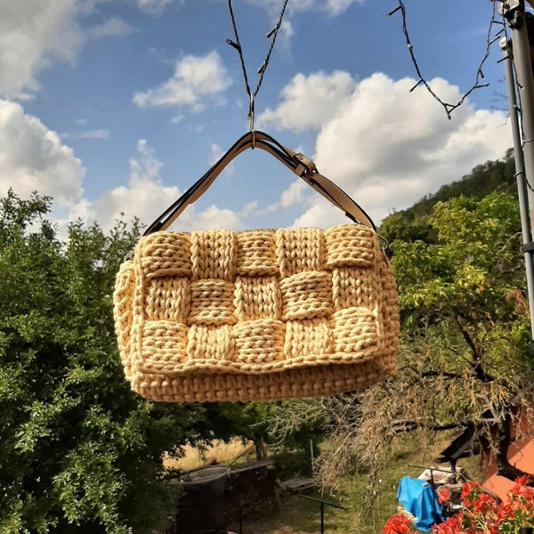 Sac fourre-tout au crochet fait main, style scandinave, sac à main au crochet, sac à main tricoté, réutilisable