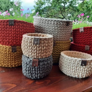 Many colors, many sizes. round basket, decorative basket, crochet storage basket; Cotton cord basket; recycled cotton,