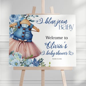 Girl Blue Jean Baby Shower Welcome Sign, Denim Baby Shower Welcome Sign, DIY Digital Printable Editable bj02