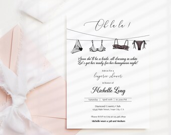 Lingerie shower invitation, Bachelorette party invitation, Oh la la invitation, Lingerie party, Instant download Editable