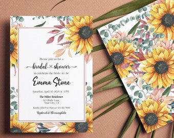 Sunflower Bridal Shower Invitation Template, Yellow floral Bridal Shower Invitation, Sunflower Invitation, hens party, DIGITAL, Editable