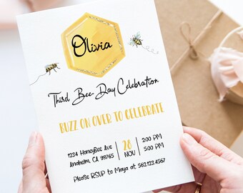 Honey bee birthday invitation, Bee Birthday Invitation, Little Honey bee Party, Bee-Day, Beehive Invite | Editable DIY
