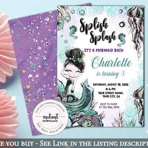 Mermaid Birthday Invitation, Girl Birthday Invite, Under the sea Birthday invitation, Editable, Printable DIY
