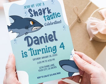 Shark Invitation, Shark Birthday Invitation, Personalized Shark Invite, Shark Themed Invitation, Shark Birthday Party