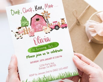 Farm Birthday Invitation,  Tractor Barnyard invitation, Farm Animals Birthday Invite, instant download, Editable