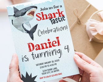 Shark Invitation, Shark Birthday Invitation, Personalized Shark Invite, Shark Themed Invitation, Shark Birthday Party