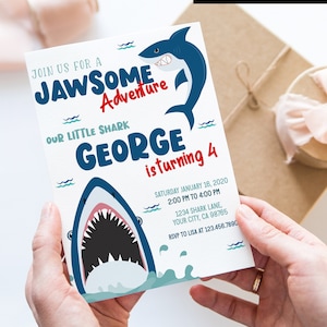 Shark Invitation, Shark Birthday Invitation, Personalized Shark Invite, Shark Themed Invitation, Shark Birthday Party