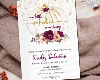 Little pumpkin on the Way Fall Baby Shower Invitation, Autumn pumpkin invitation, Gender Neutral Fall Baby Shower Invite