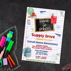 Back to School Supply Drive, School Supply Drive Flyer, EDITABLE School Donation Invitation Printable Pta Pto Flyer Fundraiser, diy Digital