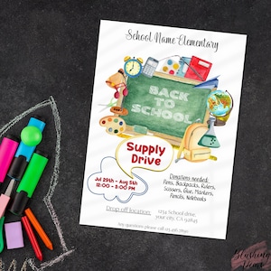 Back to School Supply Drive, School Supply Drive Flyer, EDITABLE School Donation Invitation Printable Pta Pto Flyer Fundraiser, diy Digital
