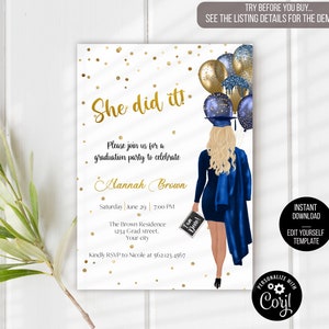 Personalized Graduation Invitation, Class of 2023 Graduation Party, She did it invite, Graduation announcement, African American, Editable